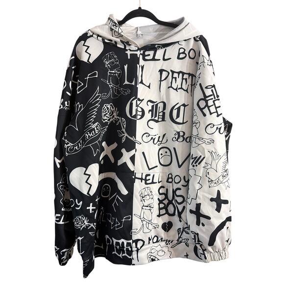 Lil Peep Logo Bomb Black & White Split Pullover Hoodie Size 3XL - Picture 1 of 3